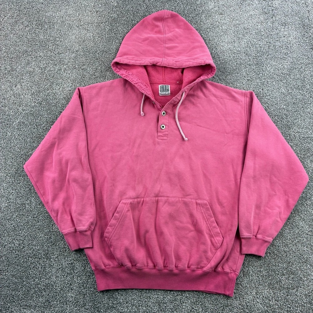 Vintage Gap Athletic Hoodie Mens XL Pink Cotton Henley Pullover Sweatshirt